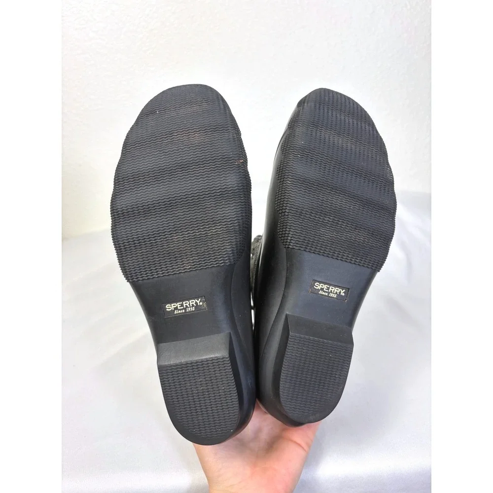 Sperry Black & Grey Herringbone Saltwater Duck Boots Girl Size 5 Rain Snow Fall